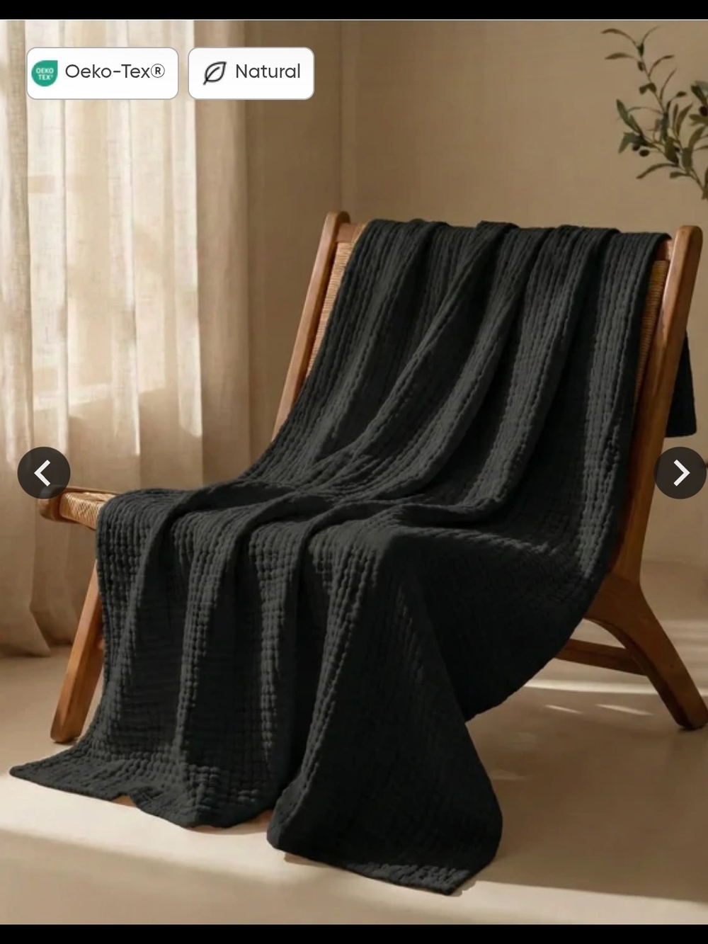 100% Muslin Cotton Blanket in Black